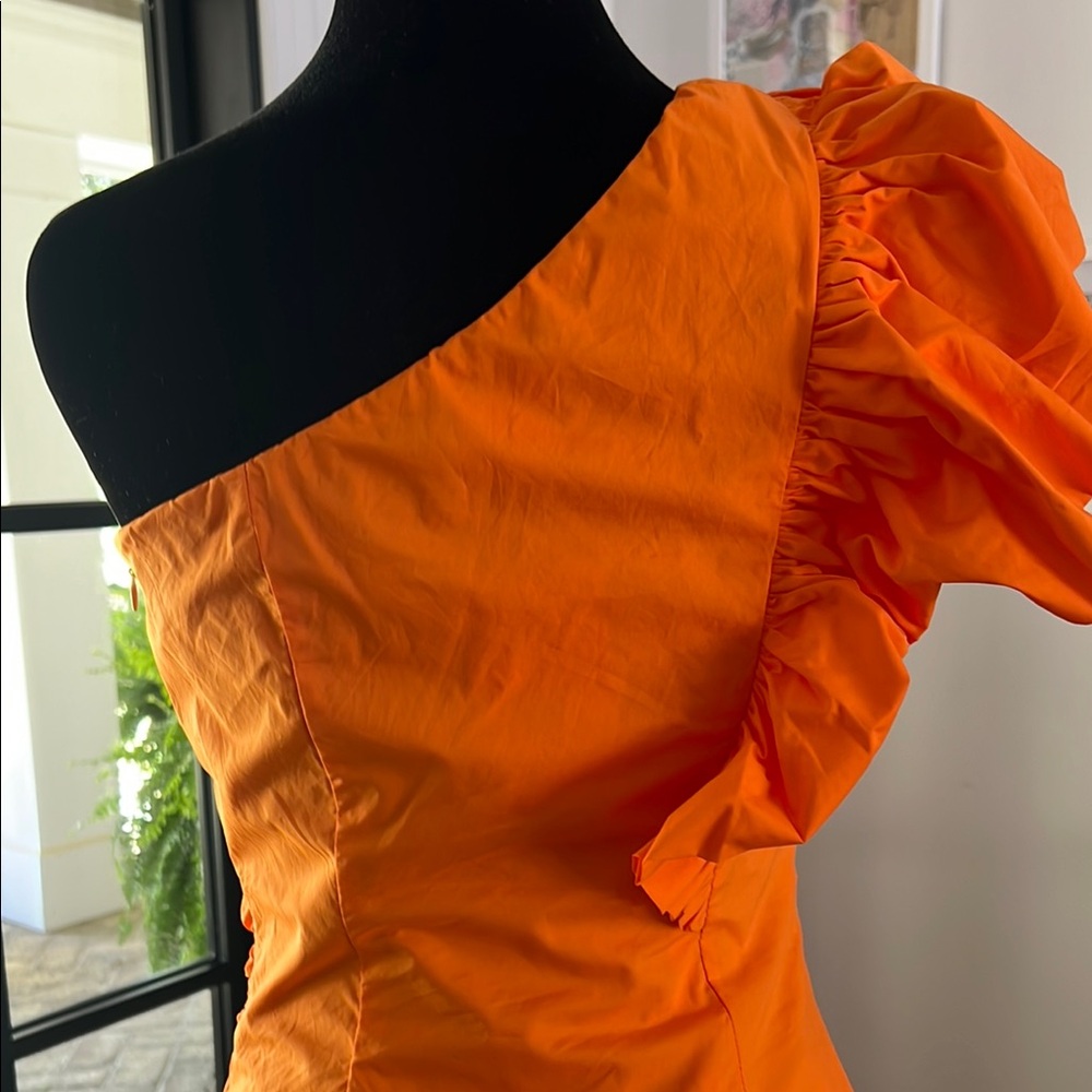 Orange One-Shoulder Ruffle Dress - Picture 6 of 8
